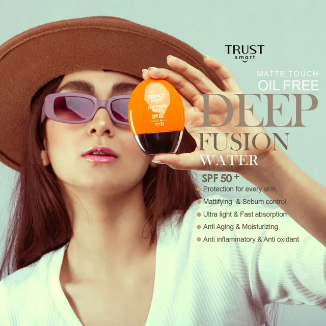 ضدآفتاب دیپ فیوژن واتر تراست اسمارت +SPF50 همراه مدل با عینک آفتابی