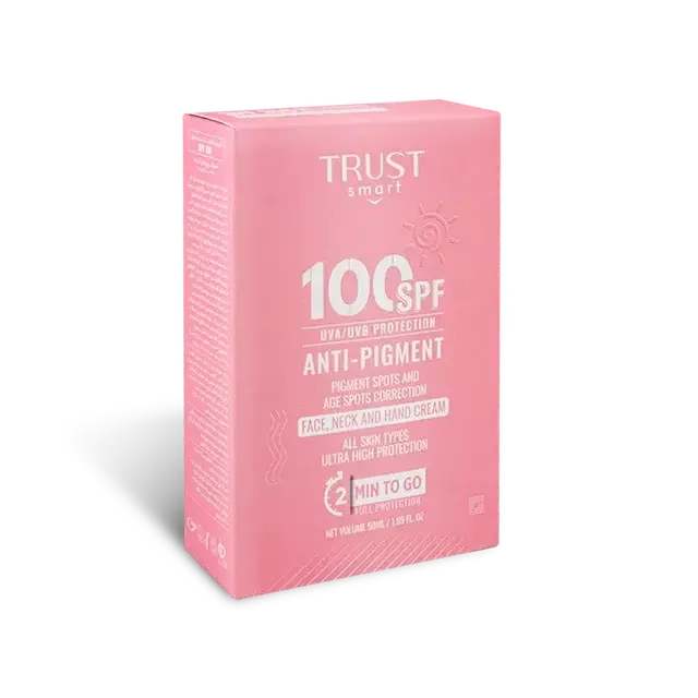 کرم ضدآفتاب SPF100 تراست اسمارت نمای جلوی جعبه